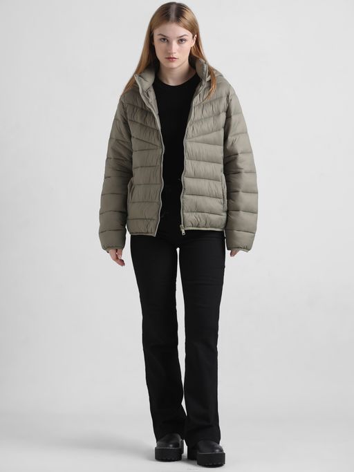 Buy ONLY Olive Zip-up Fitted Puffer Jacket Online