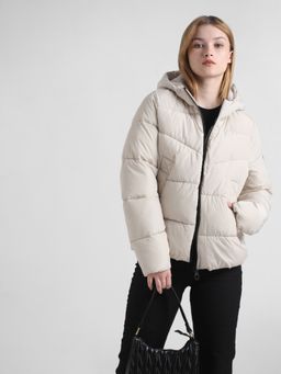 ONLY - Cream Short Zip-up Puffer Jacket