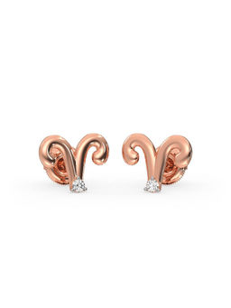 Candere by Kalyan Jewellers - 14K Rose Gold and Diamond Aries Stud Earring for Women