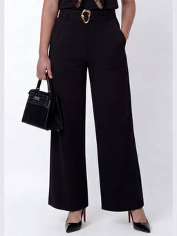 Alonge - Women Black Belted Wide Leg Pant with Belt