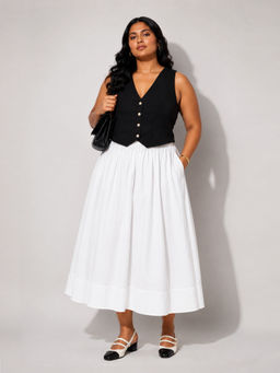 Backup Studio - Gathered White Midi Skirt