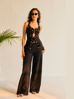 Lea Clothing - Women Black Linen Wide-Leg Nyx Trousers
