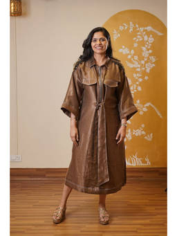 SHOWSHA - Aurora Shine Brown A Line Midi Dress