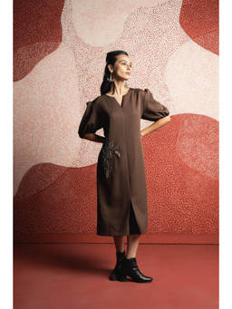 SHOWSHA - Earth Elan Brown A Line Midi Dress