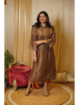 SHOWSHA - Golden Aura Brown A Line Midi Dress