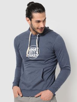 Campus Sutra - Men Full Sleeve Printed Hooded Sweatshirt