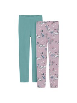 COOL CLUB - Olive Green and Dark Purple Graphic Print Leggings (Pack of 2)