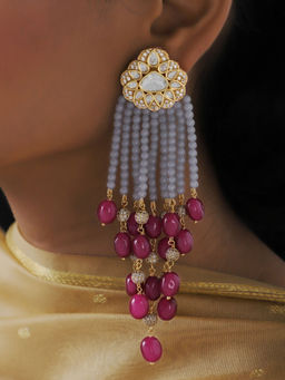 Joules By Radhika - Modern Grey Red Jhumki with Golden Top
