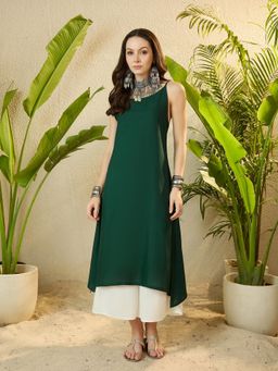 InWeave - Dark Green Button Strappy Kurta