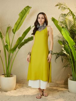 InWeave - Lemon Yellow Button Strappy Kurta