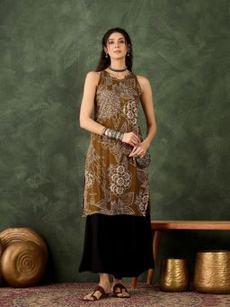 InWeave - Mustard Rose Back Detail Kurta