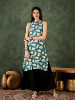 InWeave - Marine Teal Beige Back Detail Kurta