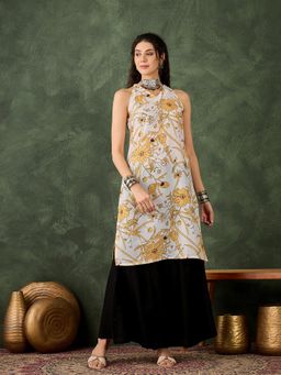 InWeave - White Yellow Floral Back Detail Kurta