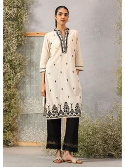 Lakshita - Off White Embroidered Rayon Flex Kurta