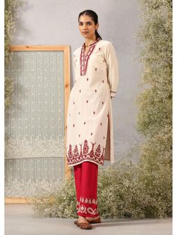 Lakshita - Embroidered Off White Rayon Flex Kurta