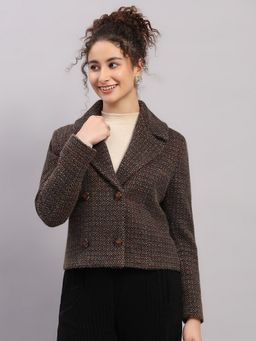 Monte Carlo - Women's Regular Fit Printed Full Sleeve Brown Coat