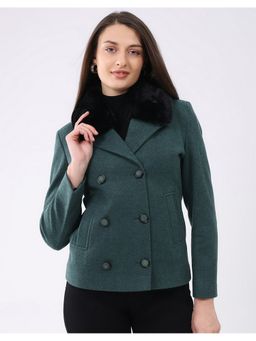 Monte Carlo - Women Regular Fit Solid Green Coat