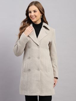 Monte Carlo - Women's Regular Fit Solid Button Full Sleeve Beige Coat