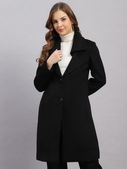 Monte Carlo - Women's Regular Fit Solid Button Full Sleeve Black Coat