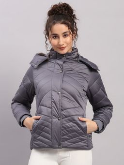 Monte Carlo - Women's Regular Fit Solid Zipper Full Sleeve Grey Jacket