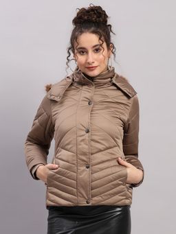 Monte Carlo - Women's Regular Fit Solid Zipper Full Sleeve Brown Jacket