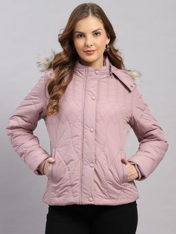Monte Carlo - Women's Regular Fit Striped Zipper Full Sleeve Mauve Jacket