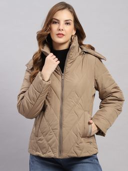 Monte Carlo - Women's Regular Fit Solid Zipper Full Sleeve Tan Jacket