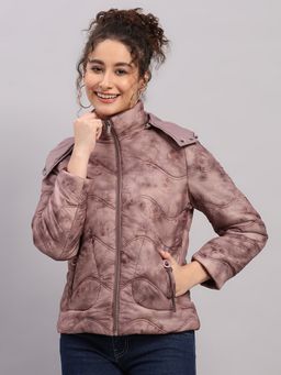 Monte Carlo - Women's Regular Fit Printed Zipper Full Sleeve Mauve Jacket