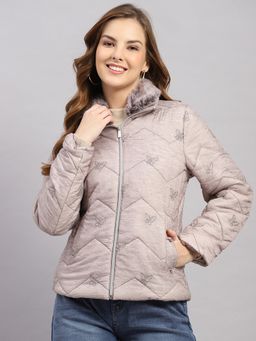 Monte Carlo - Women's Regular Fit Embroidery Zipper Full Sleeve Grey Jacket