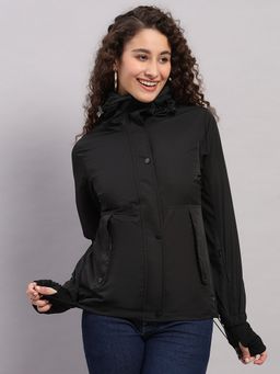Monte Carlo - Women's Regular Fit Solid Zipper Full Sleeve Black Jacket