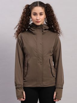 Monte Carlo - Women's Regular Fit Solid Zipper Full Sleeve Brown Jacket