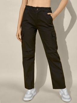 Buynewtrend - Full Length Twill Women's Black Cargo