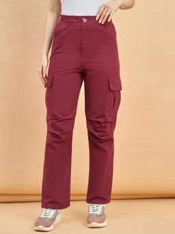 Buynewtrend - Full Length Twill Women's Maroon Cargo