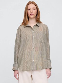 GAP - Women's Beige Striped Shirt-Style Top