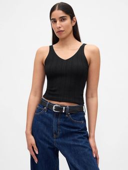 GAP - Women's Black Textured Skinny Fit Tank Top