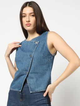 GAP - Women's Blue Asymmetric Relaxed Round Neck Top
