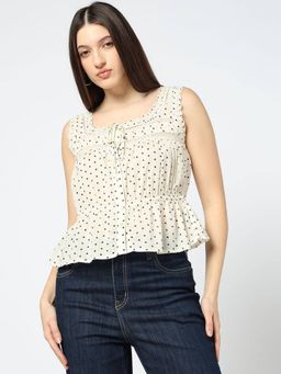 GAP - Women's Off White Polka-Dots Peplum Top