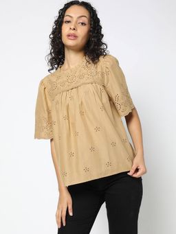 GAP - Women's Tan Cut-Work Top