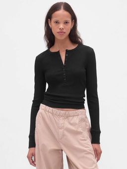GAP - Women's Black Round Neck Slim Fit Top