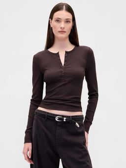 GAP - Women's Brown Round Neck Slim Fit Top