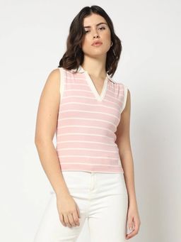 GAP - Women's Pink Horizontal Stripes Slim Tank Top