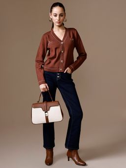 Kazo - Women's Brown Button Cardigan