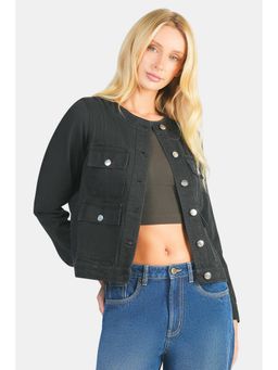 Virgio - Solid Cotton Denim Full Sleeves Black Jacket