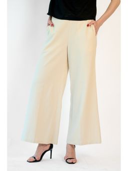 Virgio - Solid Cotton Women Textured Wide Leg Off White Pant
