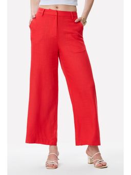 Virgio - Women Solid Cotton Straight Fit Red Pant