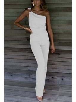 Outzidr - White One Shoulder Drop Jumpsuit