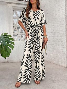 Outzidr - White Short Sleeve Printed Jumpsuit