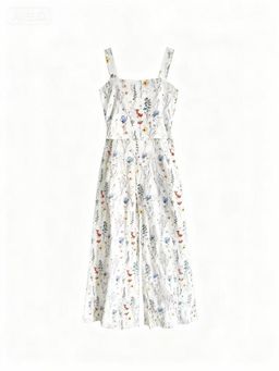 Outzidr - Cream Shoulder Strap Printed Jumpsuit