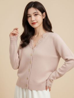 Outzidr - Mauve Full Sleeve Lace Hem Buttoned Top