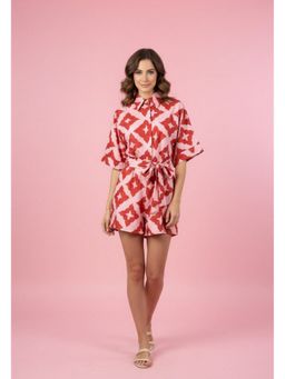 Outzidr - Red Abstract Printed Playsuit